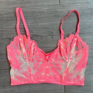 Victoria’s Secret Dream Angels Unlined Longline Bra Boned Coral Sheer Size L